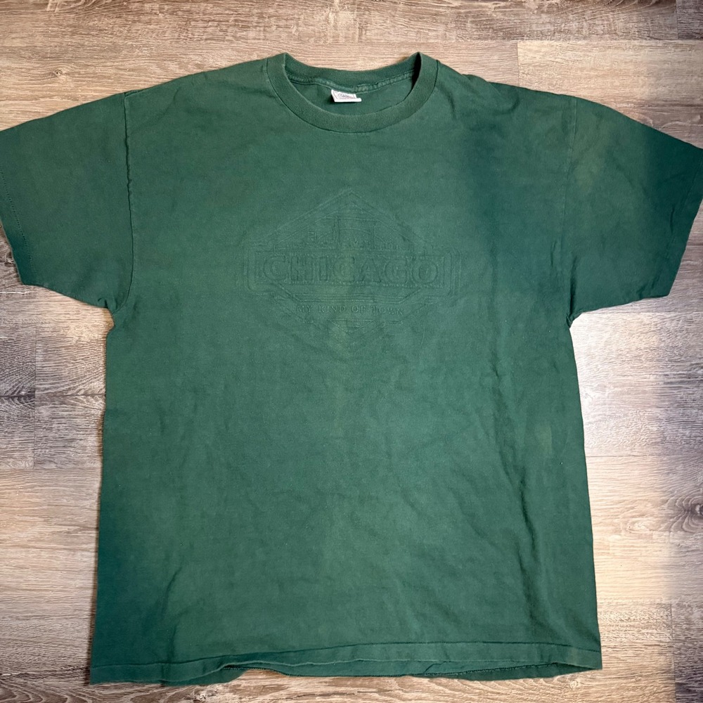 Vintage Delta Chicago My Kind of Town Embossed T-Shirt Green XL Made in USA